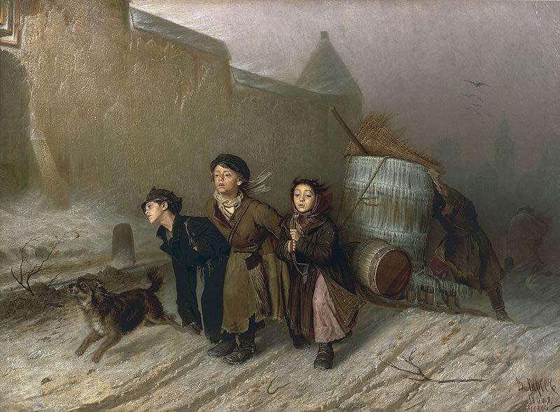 Vasily Perov Troika. Apprentices fetch water oil painting image